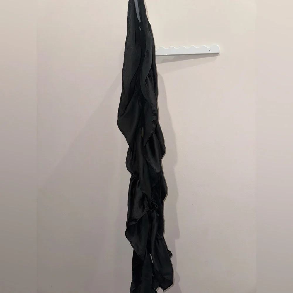 Black Satin Ruffle Scarf - Picture 3 of 6